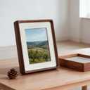 8x10 Solid Wood Picture Frame with Mat, Walnut Wooden Photo Frame with Tempered Glass, Tabletop or Wall Mounted Display