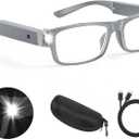200% Magnifying Glasses with Light,USB Rechargeable LED Lighted Magnifying Eyewear,Hands Free Head Magnifier Eyeglasses for Close Work,Hobbies,Reading,Craft,Jewellery,Sewing (Gray)
