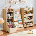 Kids Toy Book Storage Organizer - Large Bookshelf with 7 Removable Bins, Baby Bookshelf and Toy Storage, 4-Tier Book Shelf for Kids Room, Playroom, Classroom, 51 inch, Burlywood