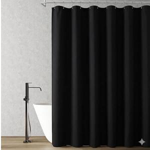BTTN Black Fabric Shower Curtain - Linen Textured Heavy Duty Cloth Shower Curtain Set with 12 Plastic Hooks, Rust Resistant, Machine Washable, Simple Hotel Spa Luxury Bath Curtains for Bathroom, 72x72