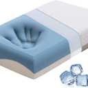Memory Foam Firm Pillows for Sleeping, 4'' Orthopedic Cervical Neck Pillow with Two-Sided Reversible Cover,Medium Firm Gusseted Gel Pillows for Back & Side Sleepers, 24*16*4’‘