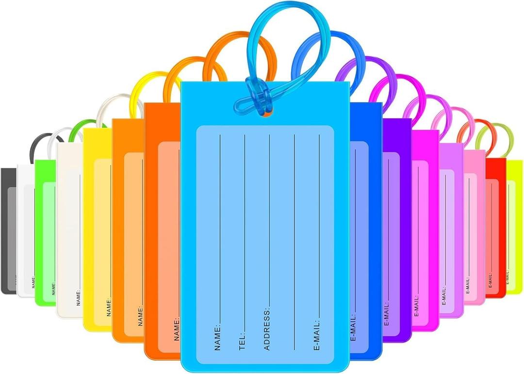 Luggage Tags for Suitcases 15 Pack, Name Tag for Backpack Kids PVC Silicone, Travel Tags for Luggage and Name ID Label