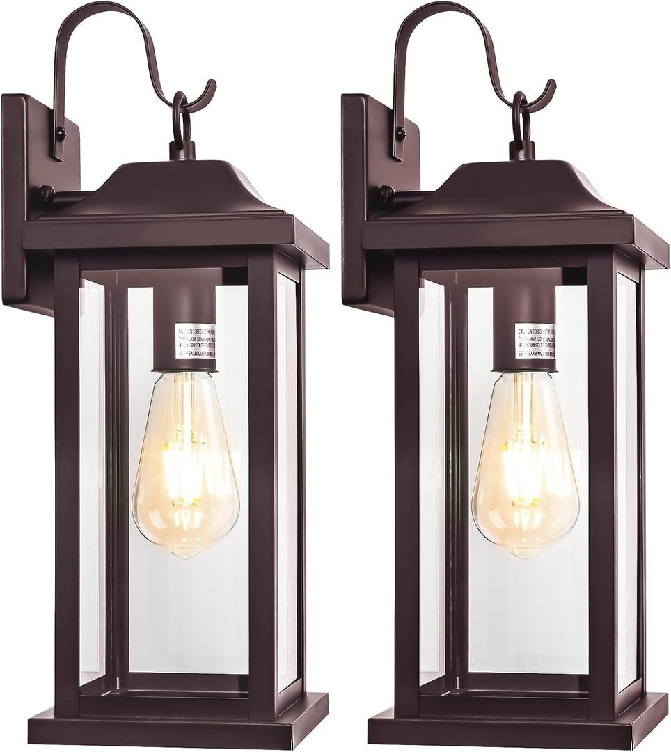 2-Pack 17 Inch Large Bronze Outdoor Light Fixtures, Exterior Vintage Outdoor Wall Sconces IP65 Waterproof Anti-Rust, Porch Lights with Clear Glass Outside Rustic Wall Lanterns E26 Bulb Base