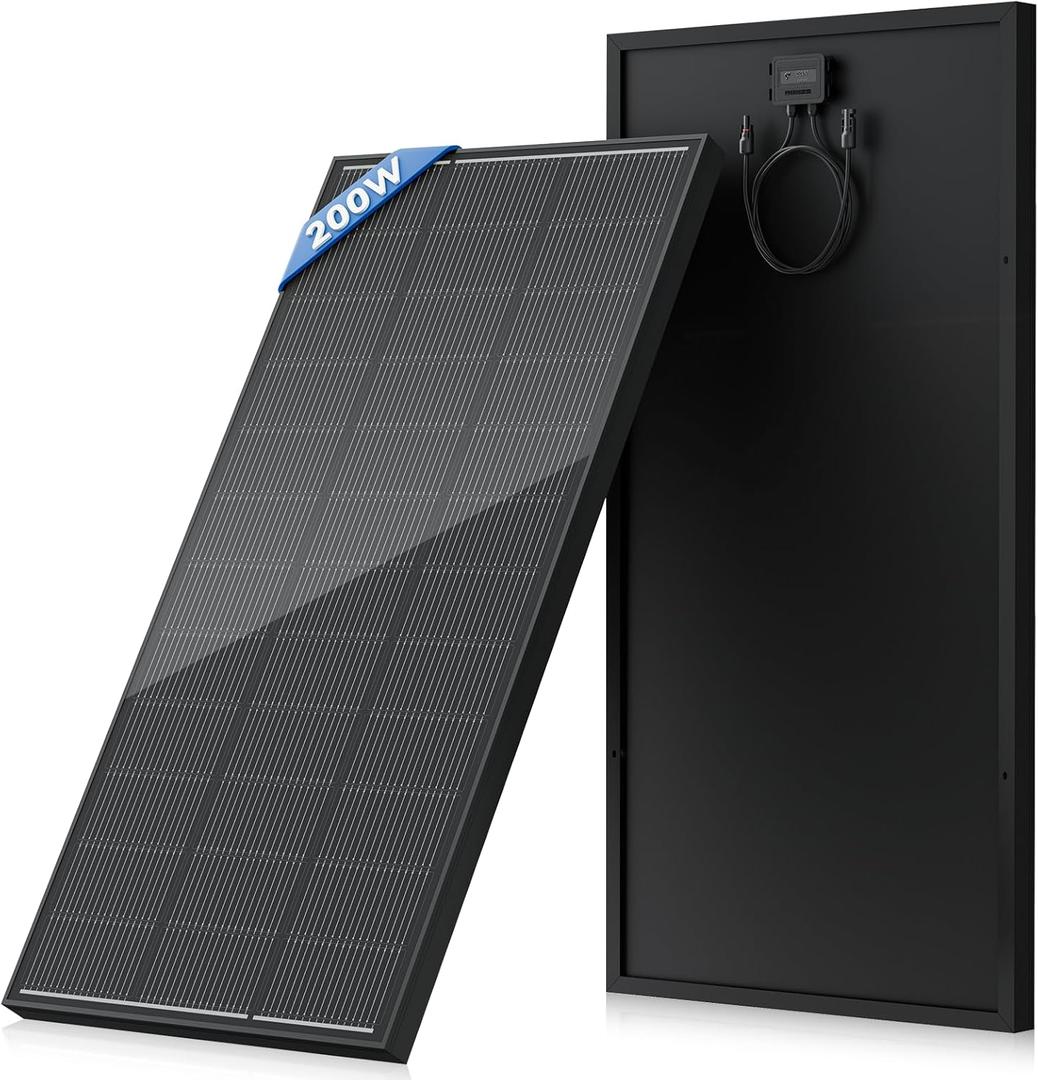 200 Watt Solar Panel 18BB, 25% High Efficiency, N-Type 12V 200W Solar Panel, Monocrystalline PV Modules, for Rooftop, RV, Farm, Trailer, Marine, Home Off-Grid System