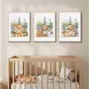 3 x 3 Pcs Nursery Woodland Animals Canvas Wall Art Fox Bear Deer Painting Picture Wall Decor Cute Wild Animals Poster Print Artwork For Baby Bedroom Kids Room Home Decoration (16inx24in Unframed)