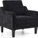 VINGLI Mid Century Modern Accent Chairs, Black Soft Chenille Reading Chair Upholstered Armchair Side Chairs Sofa Couches for Living Room, Bedroom, Apartment, 2.49 ft x 2.56 ft x 2.75 ft