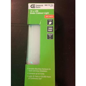 Commercial Electric 12inch LED under cabinet light Soft White 750 Lumens 3000k 11.5 watts 26 watts of fluorescent light