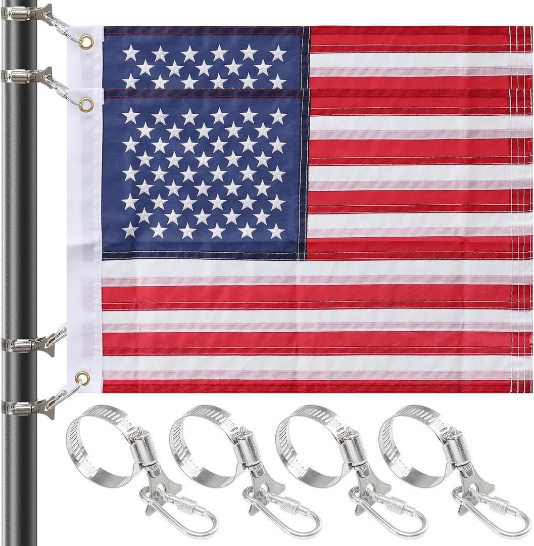 Boat Flag 2 Pack, American Flag for Boat 12 x 18 inches, US Universal Marine Boat Flag with 4 Stainless Steel Clamps, Double Side Nylon Outdoor Banner for Marine, Boat