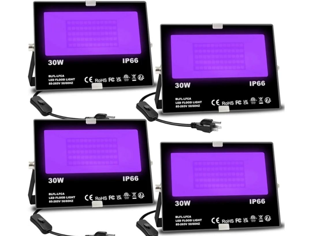 MELPO Black Light 30W LED Blacklight Flood Light Outdoor for Glow Party, Halloween Decoration, Body Paint, Fluorescent Poster, Neon Glow, IP66,US-Plug-Switch-6.7Ft Cord (3 Pack)