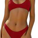 ZAFUL Women's Tie Back Padded High Cut Bralette Bikini Set Two Piece Swimsuit
(1-Red, S)