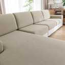 QIANMEW Couch Cushion Covers, Comfort Soft Magic Sofa Covers Washable Stretch Resistant Slipcovers for Sectional and L Shaped Seats Furniture Protectors for Pets (1PC Large Sofa Cover, Light Brown)