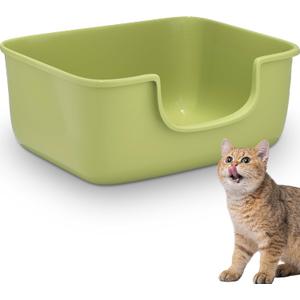 Large Cat Litter Box with High Sides, Open Kitty Litter Boxes Anti-Splashing for Indoor Cat Low Entry Cat Litter Pan for Small and Elderly Cats, Tool-Free Assembly(19.7 * 15.76 * 8.67 Green)