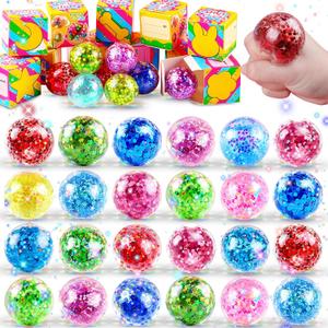 24 Pack Stress Balls for Kids, Glitter Squeeze Toys, Squishy Fidget Toys, Party Favors for Kids, Goodie Bag Stuffers with Gift Box,Classroom Gift Exchange