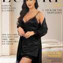 Hellomamma Women's Silk Pajama Set: 4-Piece Satin Robe Lingerie Sexy Sleepwear Lounge Set for Brida Wife Girlfriend (Black, XXL)