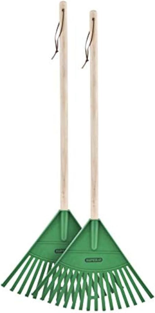 Superio Kids Garden Rakes, 2 Pack, Rakes with Wooden Handle, Plastic Head, 34" (Green)