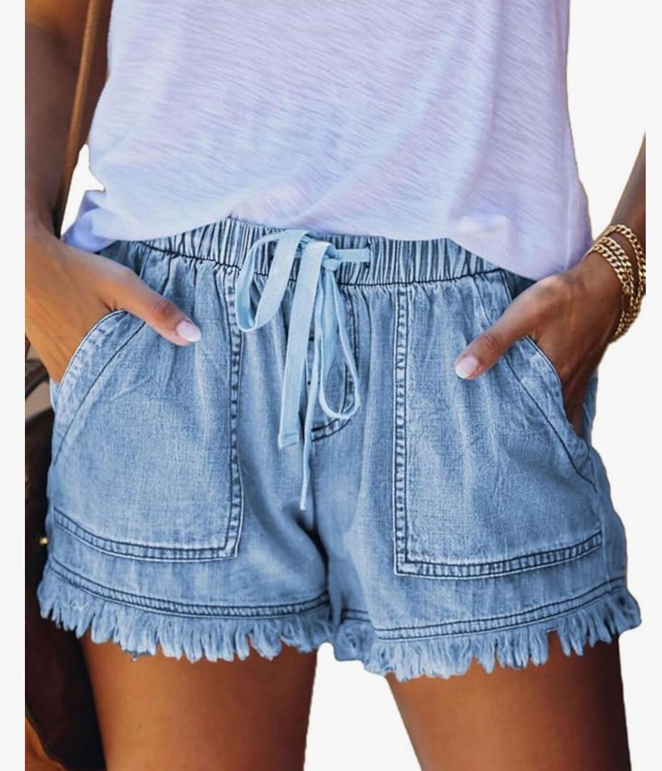 YOCUR Womens Lightweight Shorts Casual Baggy Trendy Hot Pants Elastic Waist Drawstring Comfy Shorts, S, Light Blue