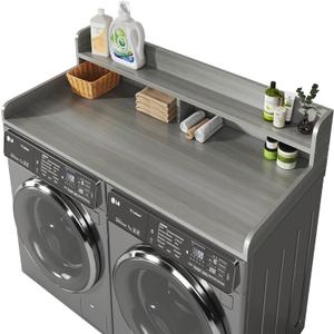 2-Tier Washer And Dryer Countertop With 2.75"H Guard,54"W x 27.5"D Laundry Countertop Cover With Non-Slip Pad,Large Space Laundry Topper For Folding Clothes Over Washer And Dryer-Stripe Gray, Standard-2 Tier