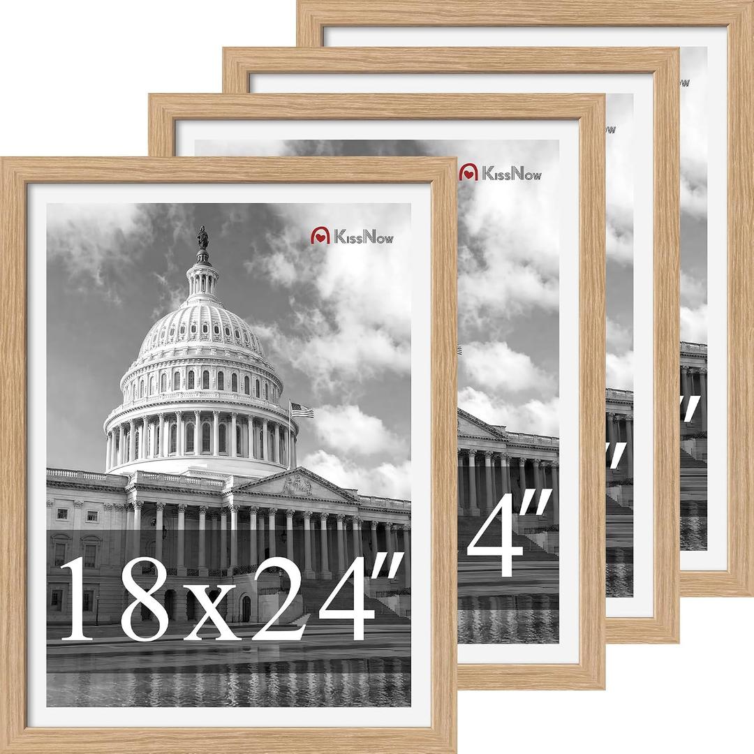18x24 Poster Frame 4 Pack, Oak Solid Wood, Gallery Wall Hanging Art