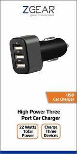 ZGear High Power 3-Port USB Car Charger - Black 