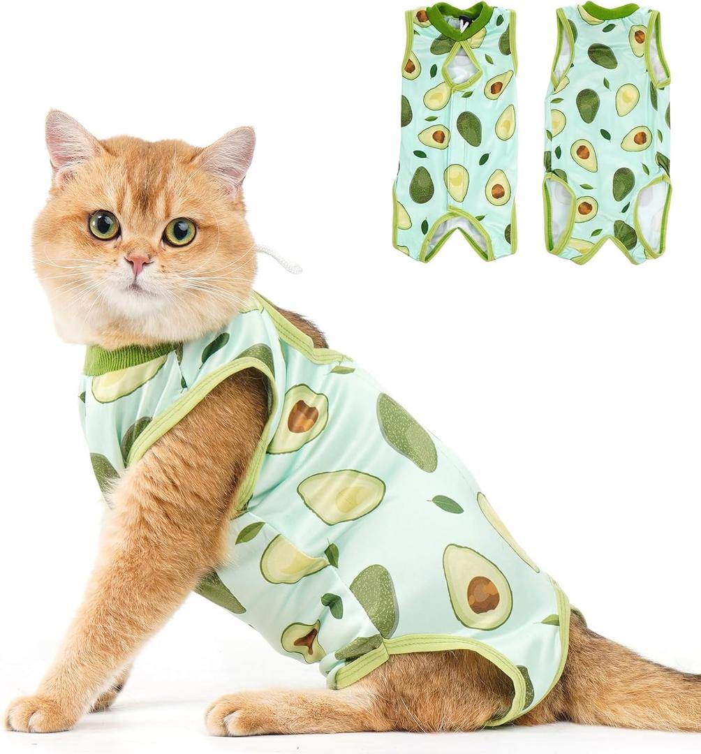 Avont Cat Recovery Suit - Kitten Onesie for Cats After Surgery, Cone of Shame Alternative Surgical Spay Suit for Female Cat, Post-Surgery or Skin Diseases Protection -Avocado(M)