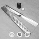 SaniteModar Linear Shower Drain 20 inch Brushed with Square Hole Panel | AISI 304 Stainless Steel Brushed Linear Dain Rectangle Shower Floor Drain with Hair Strainer and Leveling Feet