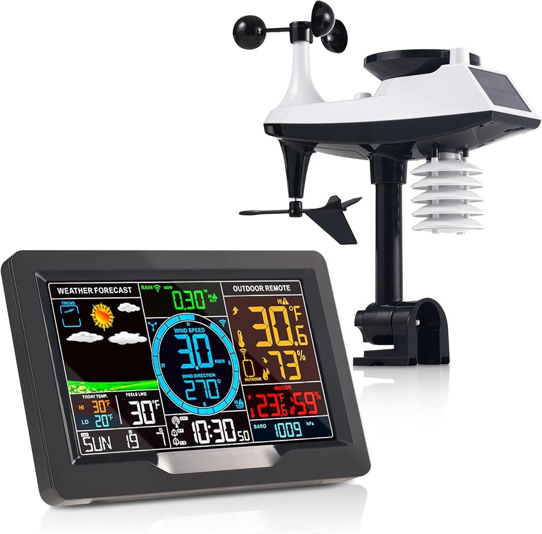 Professional Weather Stations Indoor Outdoor Thermometer Wireless Color Display Atomic Clock with Rain Gauge, Wireless Thermometer Weather Station with Outdoor Sensor, Wind Speed and Direction Professional Weather Stations Indoor Outdoor Thermometer Wireless Color Display Atomic Clock with Rain Gauge, Wireless Thermometer Weather Station with Outdoor Sensor, Wind Speed and Direction