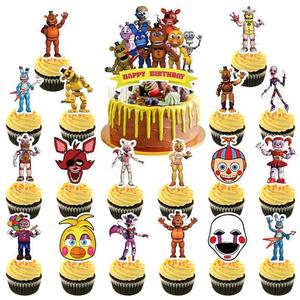 Genshii 37pcs 5 Nights cake decoration set include 1pc big cake topper 36pcs cupcake toppers for Freddy's Theme birthday party decor (FNAF)
