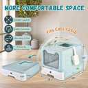 Cat Litter Box with Litter Mat, Foldable Extra Large Free in and Out/One-Way with Lid, Drawer Type Enclosed Kitty Litter Box,Odor Control Anti-Splashing Easy Cleaning (Light Blue) 16.5"L x 15.7"W x 20"H