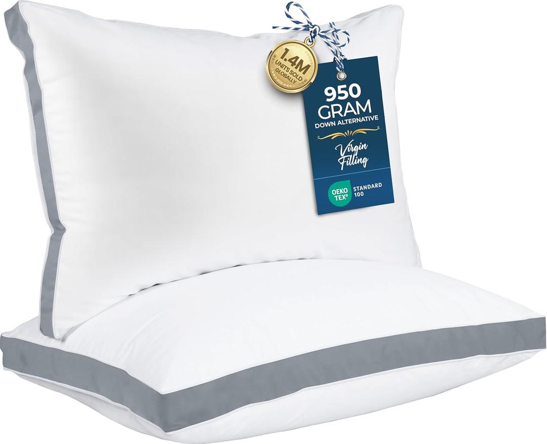 Utopia Bedding Bed Pillows for Sleeping Standard Size (Grey), Set of 2, Soft & Fluffy Pillow with Down Alternative Filling, Cooling, Hotel Quality, Gusseted Pillow for Back, Stomach or Side Sleepers
