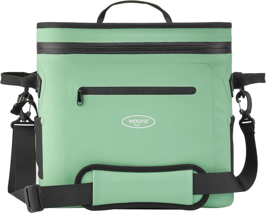 WOOVO 20 Can Cooler Bags Insulated, 100% Leakproof Design with Welded Seams, Soft-Sided Ice Chest for Camping, Picnic (Airtight Zipper, Adjustable Strap, Mesh Pockets, Bottle Opener)​ (Green)