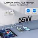European Travel Plug Adapter USB C, 55W USB C European Charger 4-Port Fast Charger Type C Wall Charger USA to Europe Plug Adapter for iPhone 17 16 15 14 13 12 11 Pro Max X 8, Galaxy, Android