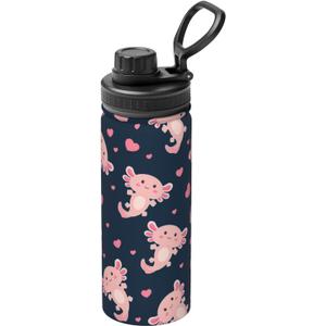 Cute Axolotl 18oz Sports Insulated Water Bottle Double-Wall Vacuum Stainless Steel Reusable Leak & Sweat Proof Sports Water Kettle For Fitness Gym Outdoor School