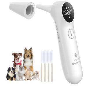 Pet Ear Thermometer for Dogs, Cats, and Livestock, Long Probe Designed, /  Convert and Sound Switch Dedicated Button, 1 Second Measurement, 20 pcs Pet Swabs Included