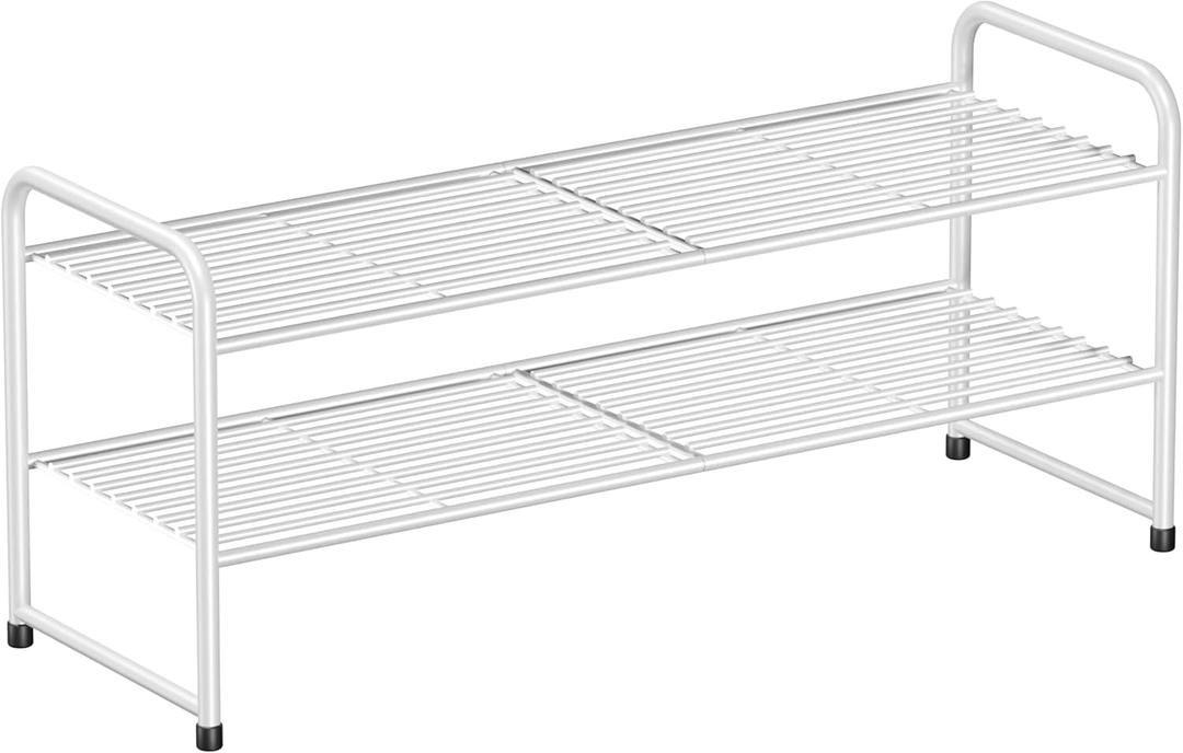 SUFAUY 2 Tier Shoe Rack, Closet Metal Shoe Rack Organizer Heavy Duty, Stackable, White