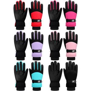Bencailor 6 Pairs Mens Winter Snow Gloves Women Warm Waterproof Ski Mittens Adjustable for Adult Cold Weather (Small, Light Purple, Blue Green, Light Pink, Rose Red, Red, Black)