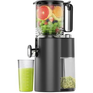 Cold Press Juicer, 5.8" Wide Feed Chute Juice Extractor Machine with 400W, High Juice Yield, Slow Masticating Juicer for Whole Vegetables & Fruits, Black Gray