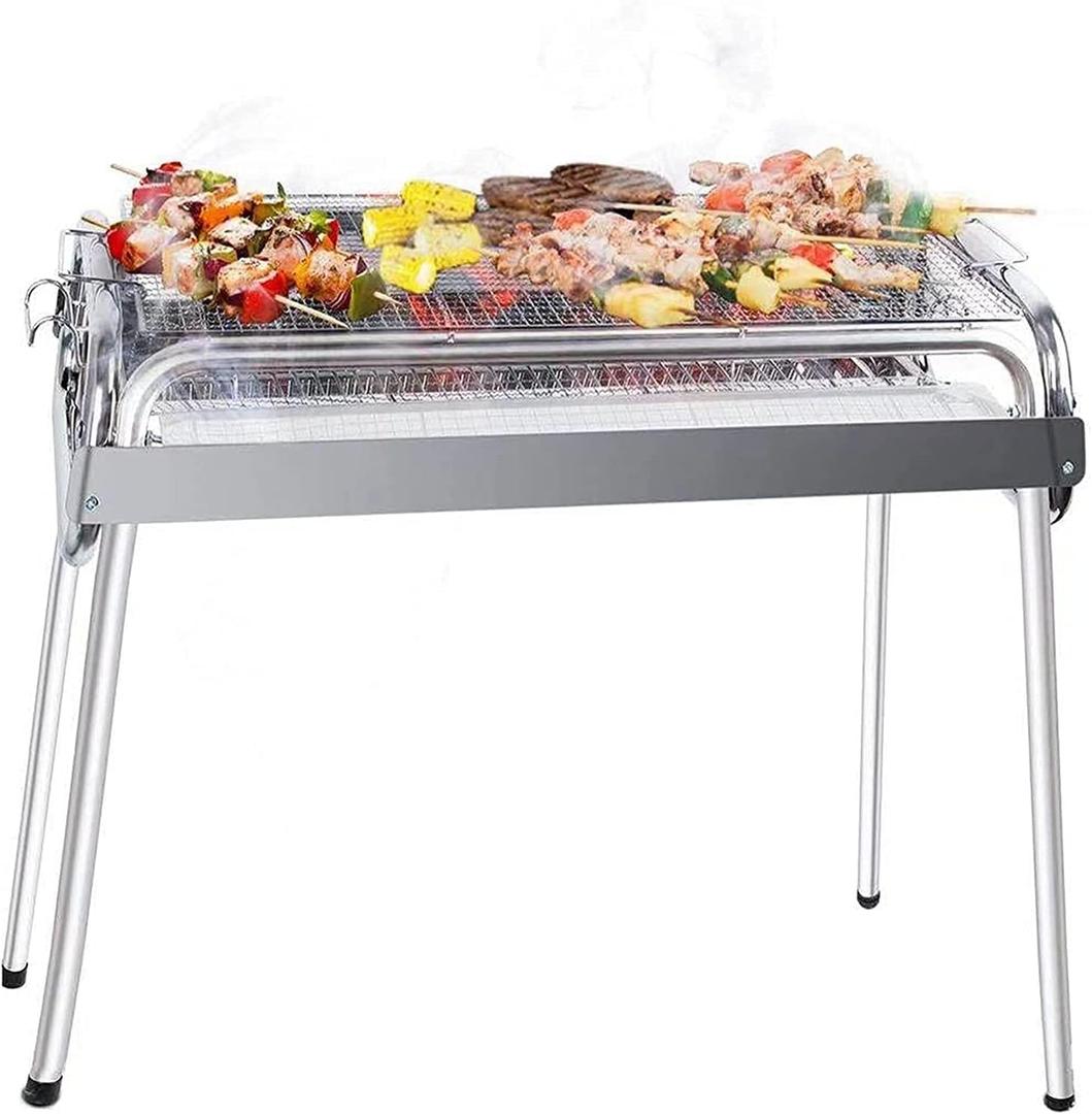 Charcoal Grill, Barbecue Charcoal Grill, Outdoor Stainless Steel Smoker BBQ grill for Outdoor Cooking Camping Picnics Beach 336 Square Inches, Silver 