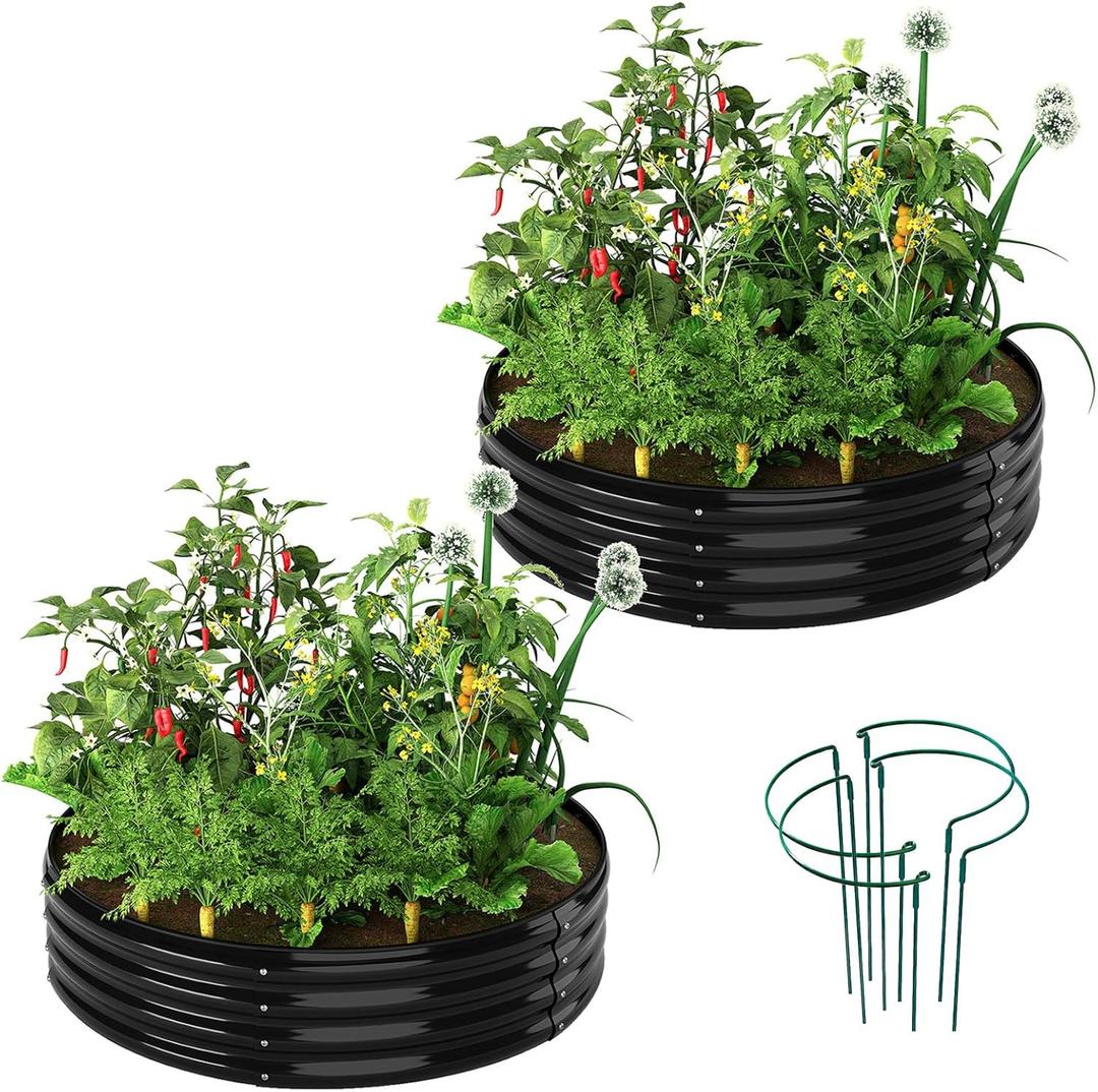 ZFHgarden Galvanized Metal Planter Round Raised Garden Bed Kit for Gardening Outdoor2x2x1ft 2pc Grow Garden Box Raised Flower BedRound Galvanized Planter Outdoor Metal Fire Pit Ring Black