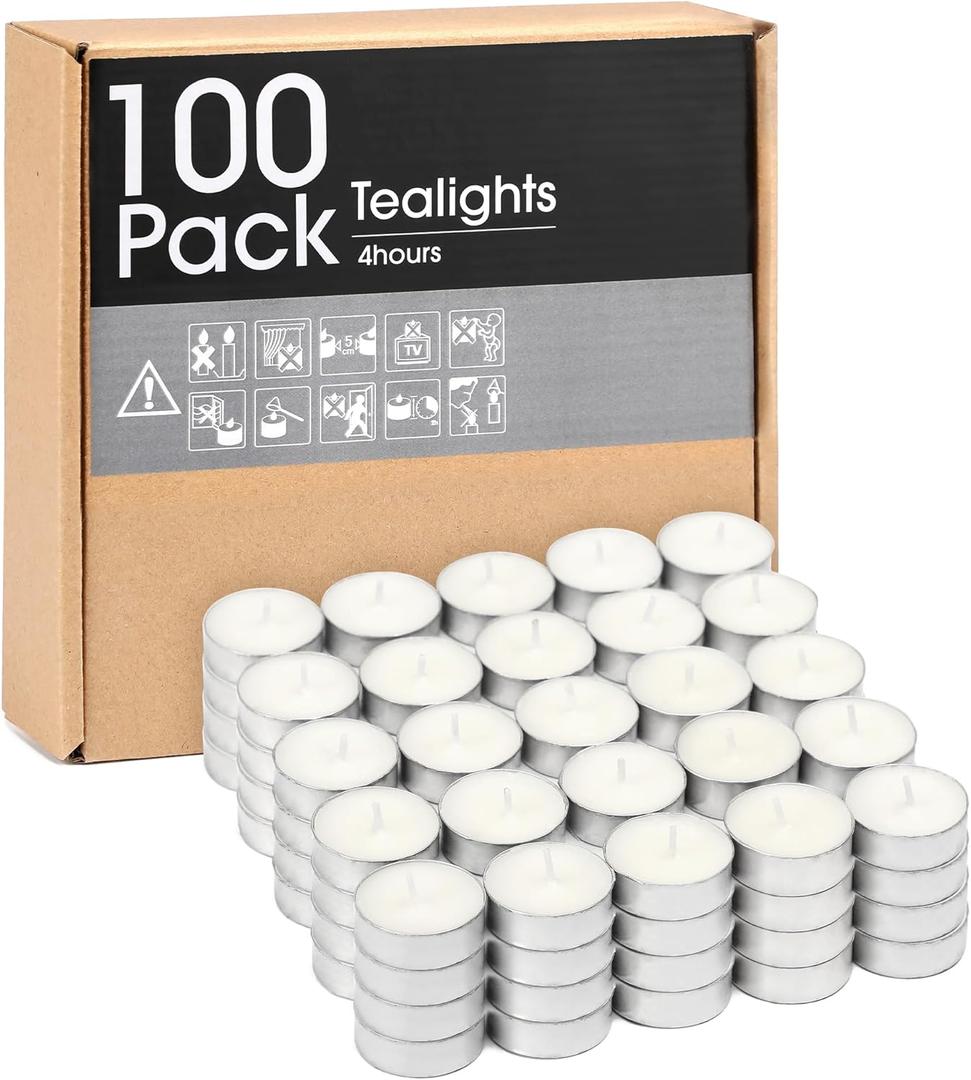 Unscented Tealight Candles - 100 Pack 4 Hours Smokeless White Small Tea Candles for Weddings,Warmer Home Decor for Home