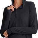 G4Free Lightbreeze Womens UPF 50+ Sun Shirts with Hoodie Long Sleeve Workout Tops Half Zip Rash Guard Hiking Fishing (Medium, Black)