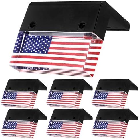 Glooglitter 6 Pack American Flag 4th of July Solar Fence Light Outdoor USA Flag Patriotic Waterproof LED Independence Day Deck Step Light with RGB Warm White Mode for Patio Yard Garden, 4 Pack