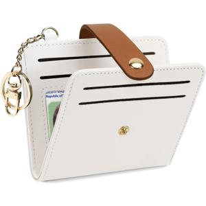 Small Wallets Woman RFID Blocking Leather Credit Card Holder - with ID Window - Card Wallets for Women - with Zipper Coin Purse - Keychain Wallet (White&Brown) Small Wallets Woman RFID Blocking Leather Credit Card Holder - with ID Window - Card Wallets for Women - with Zipper Coin Purse - Keychain Wallet (White&Brown)