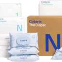Coterie Baby Wipes + Diapers Kit, Size 1 (198 Count) & Size Newborn Diapers 2 packs + (8), 4 Pack (224) Wipes with 99% Water, Plant Based Materials, Hypoallergenic for Sensitive Skin, Baby Essentials