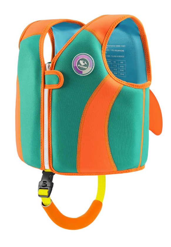 Pottwal Swim Vest for Kids - Swim Jacket for 1-2 Years (24-33LBS) - Buoyancy Aid Made of Neoprene & EPE - with Adjustable Crotch Strap Small