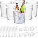 Rtteri 6 Set Plastic Ice Buckets for Parties with Handle, Scoop, Serving Tongs, Large Clear Ice Bucket Round Chiller Beverage Tubs Drink Bottle Cooler for Champagne Beer Wine(5 L)