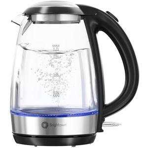 Brightown Electric Glass Kettle for Tea and Coffee, BPA-Free, Fast Boiling, Auto Shut-Off, 1.7 L, 1500W