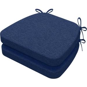 AAAAAcessories D-Shaped Chair Cushions, 2" Thick Dining Chair Pads with Ties and Removable, Machine-Washable Cover, 17" x 16", Set of 2, Blue