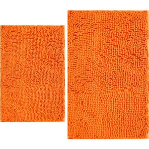 BOANKODU Bathroom Rugs Sets 2 Piece, Extra Soft Chenille Bath Mat Ultra Absorbent Bathroom Rug, Bathroom Mat with Non-Slip Bottom, Machine Washable Bath Rugs (20x32 Inch + 16x24 Inch, Orange)