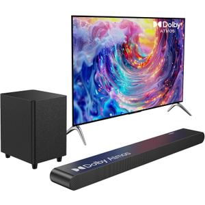 Miroir 3.1CH Dolby Atmos Soundbar for Smart TV, 390w Virtual Atomos Surround Sound & Wired Subwoofer, 4K HDR Passthrough, HDMI/eARC Home Theater System
