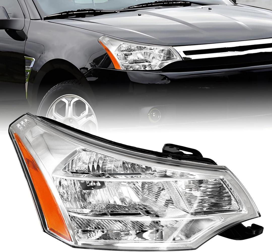Headlight Assembly Compatible with 2008 2009 2010 2011 Focus S SE SES SEL Headlamp Chrome Housing OE Factory Replacement w/o Bulbs (Right Passenger Side)